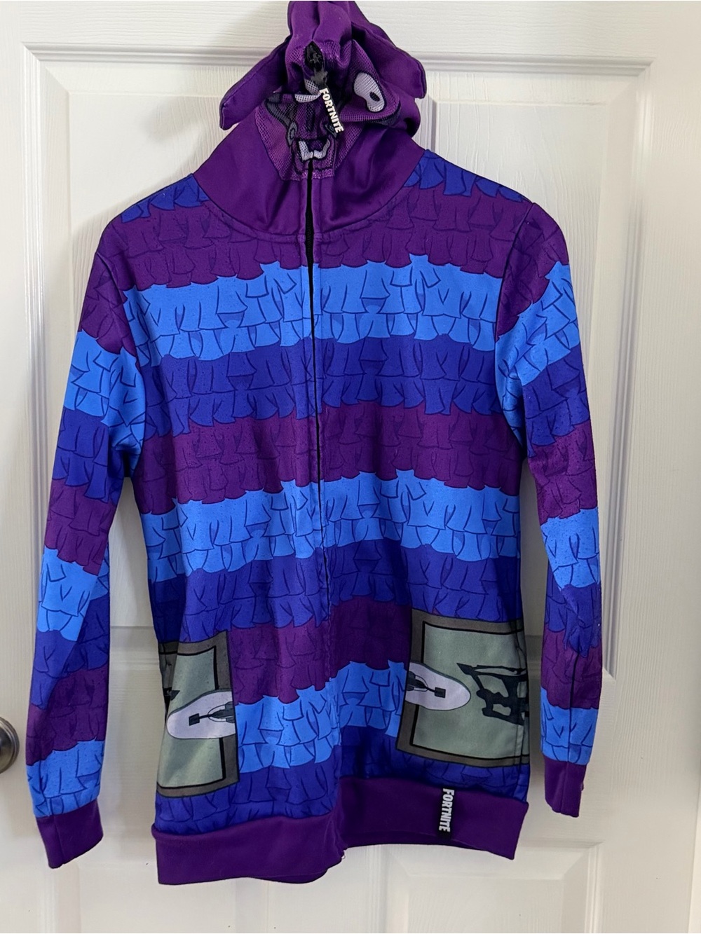 Fortnite Kids Purple & Blue Striped Zip Hoodie w mask